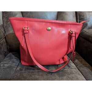 Coach Peyton Leather Large Tote Solid Coral Pomegranate 13" X 12" X 5" F27349